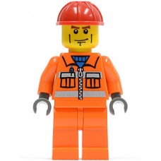 cty052 Construction Worker - Orange Zipper, Safety Stripes, Orange Arms, Orange Legs, Red Construction Helmet 